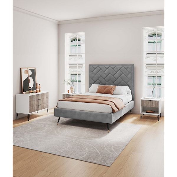 Manhattan Comfort 2-Piece DUMBO Standard 3-Drawer Dresser and DUMBO 1.0 Nightstand in White and Grey 2-DB01-WG - main